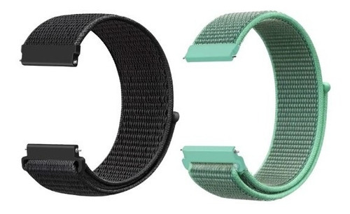 Kit Pulseira 22mm Nylon Bight Para Relógio E Smartwatch Cor Preto-Verde claro