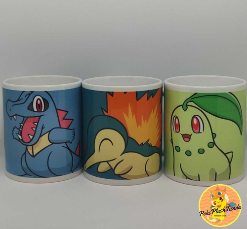 Imagen 2 de 2 de Pack 3 Tazas Pokémon Cyndaquil Totodile Chikorita Nuevas
