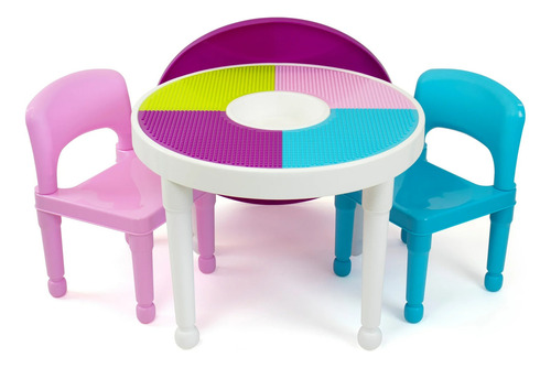 Set Infantil De Mesa Con 2 Sillas 2 En 1 Compatible Con Lego Rosa Y Azul
