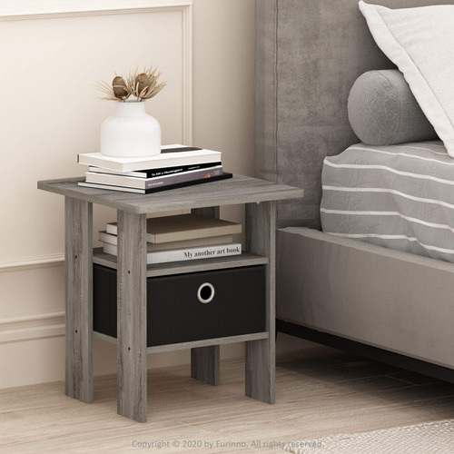 Mesa Auxiliar De Roble Francés/negro Con Cajón Contenedor