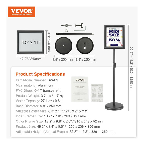 Soporte Para Letreros Con Pedestal Vevor, 8,5 X 11 Pulgadas,