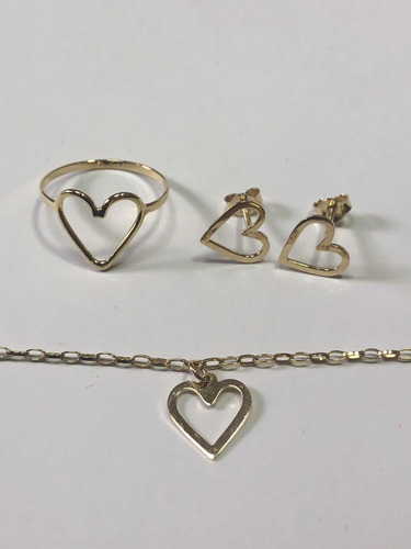 Kitcoração Anel, Pulseira Com Pingente E Brinco Em Ouro 10kl