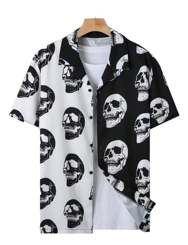 Camisa Shein Con Estampado De Cráneos / De Hombre