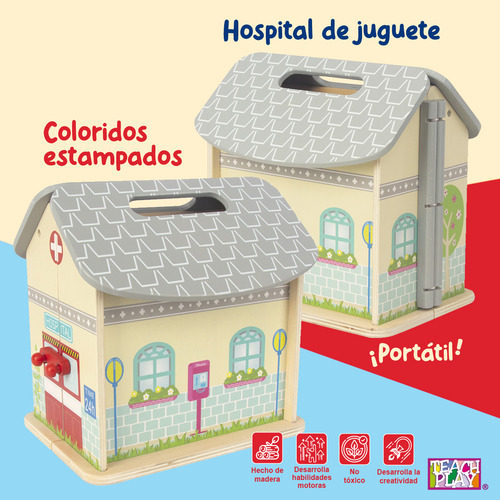 Juguete De Madera Mi Hospital Portátil Teach Play Para Niños