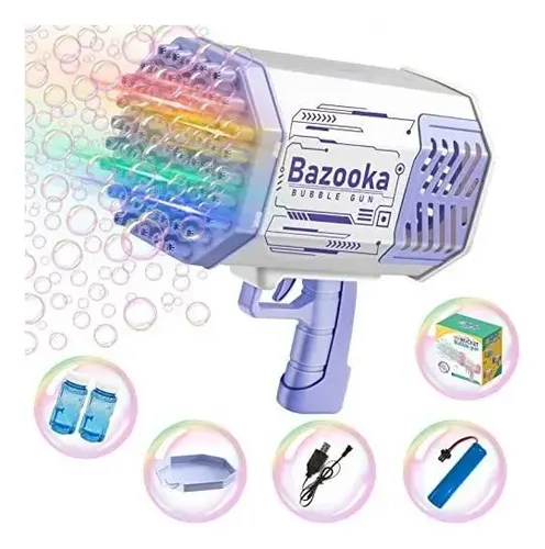 Pistola De Burbujas Eléctrica De 76 Agujeros – Máquina De Burbujas Con Luz Y 2 Botellas De 100 Ml, Ideal Para Fiestas Y Juegos Al Aire Libre