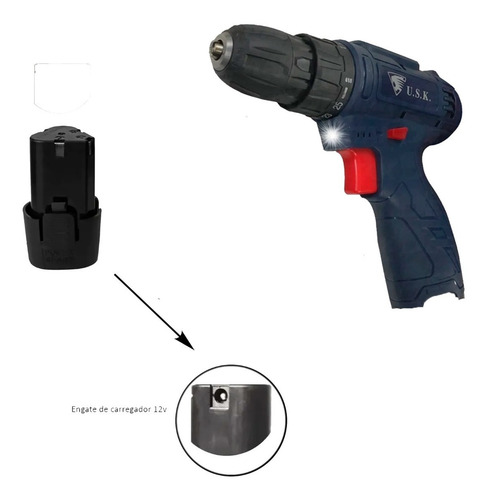 Imagem 6 de 7 de Furadeira Parafusadeira 3/8 12v Bivolt 1 Bateria Max/01 Usk