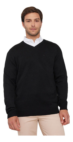 Sweater Hombre V-neck Tejido Ligero Negro Corona