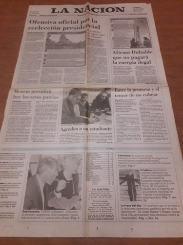 Tapa Diario La Nación 09 07 1993 Reelección Energía Duhalde 