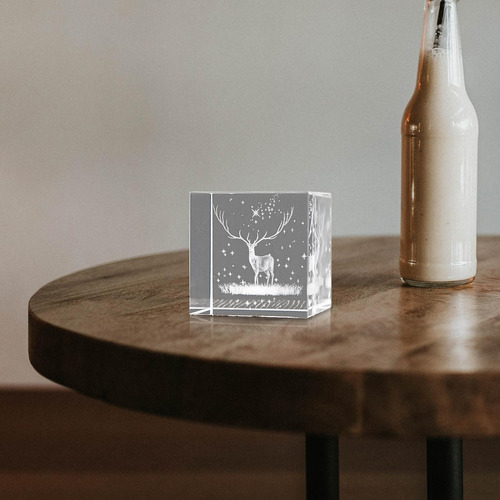 6 Cubo De Cristal 3d Gravura Peso Papel Lembranças Alce