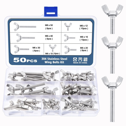 Ocr Kit Surtido 50 Tornillo Ala Pulgar Mariposa Acero 304 M6