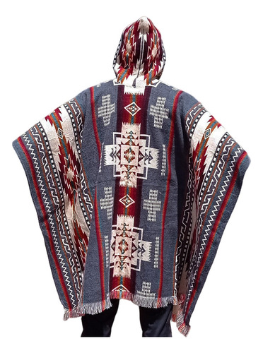 Maxi Ruana Poncho Hombre Mujer Lana Alpaca Con Capota Ligera