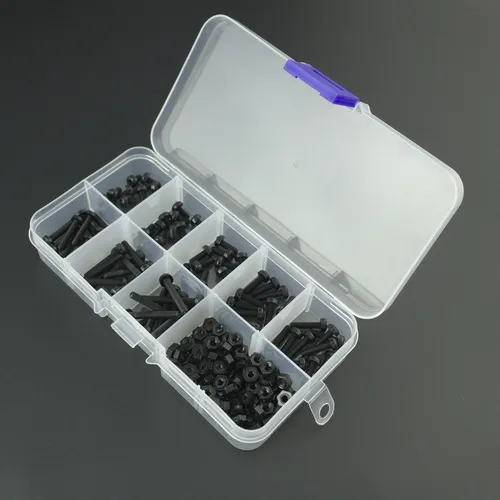 Kit De 160 Tornillos Y Tuercas Nylon M3 Surtidos Negros