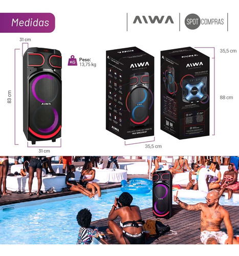 Parlante Torre Bluetooth Aux 80w Power Bank Aiwa