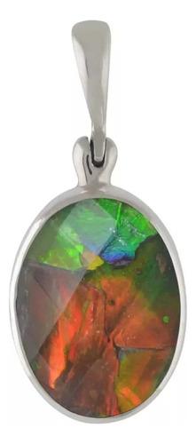 Dije Ovalado De Doblete De Ammolita Facetada Color Plateado