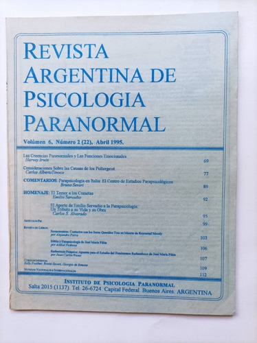Revista Argentina De Psicología Paranormal Vol. 6 Nro. 2 