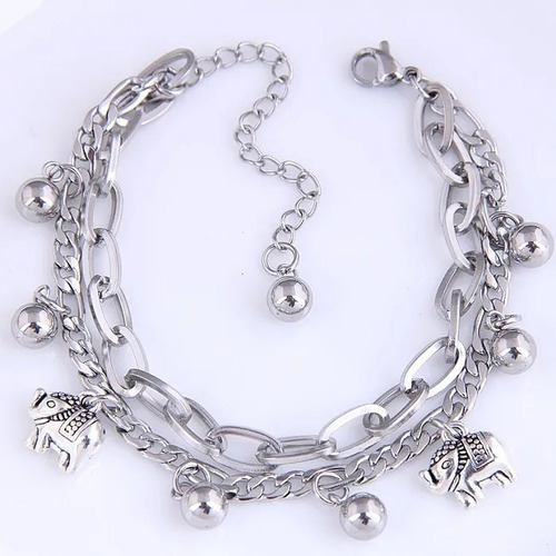 Pulsera Con Dijes Elefantes - Acero Inoxidable -