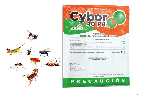 Insecticida Cypermetrina Uso Urbano Cybor 40ph Sobre 10gr