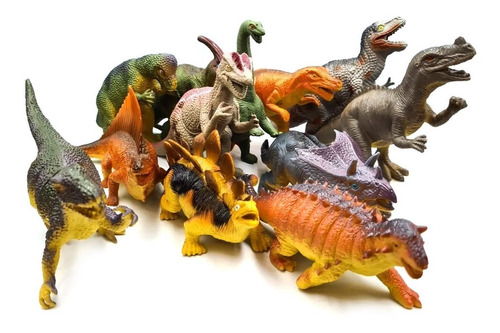 Set 12 Dinosaurios De Goma Dura 20 Cm Promedio Muy Reales