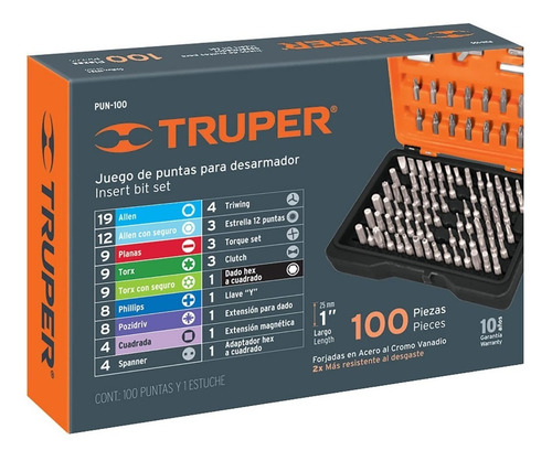Imagen 3 de 5 de Juego 100 Pz Puntas De Desarmador Truper B17794