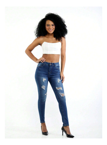 Jeans Colombianos De Ajuste Elástico Bordados Para Mujer