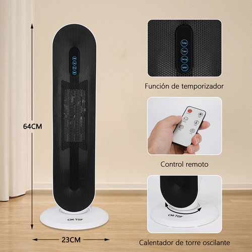 Calefactor De Torre Cerámica Ecléctrico CM-TOP NF02 Calefacción Rápida Ptc Portátil Color Blanco 1500 W