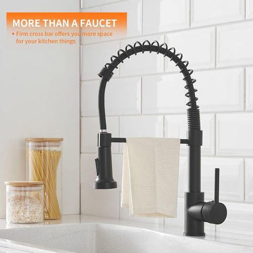 Grifo De Cocina Negro Owofan Con Rociador Desplegable Stainl