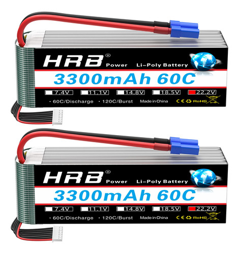 Hrb 6s Lipo Battery Ec5 3300mah 22.2v 60c Soft Case Rc Lipo