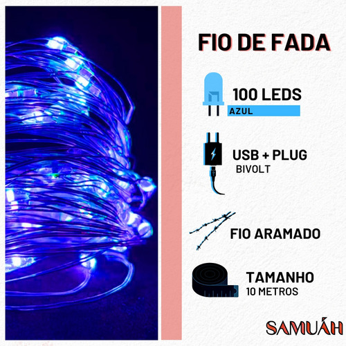 Fio De Fada Led/arame/decoração/cordão/luz 10mts Cor Das Luzes Azul Pilha