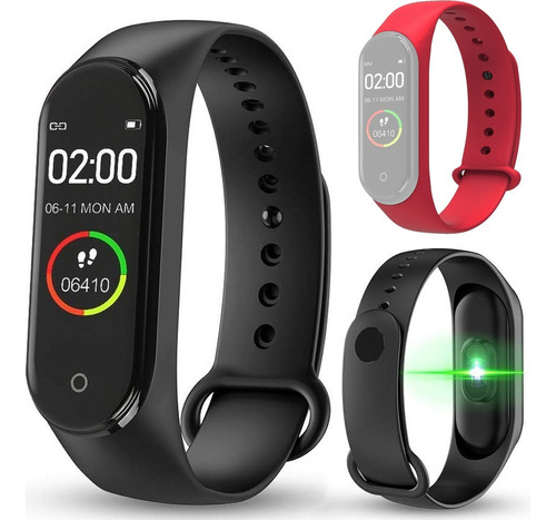 Reloj Inteligente Smartwatch Smartband M4 New + 2 Mallas ! Color de la caja Caja Negra Color de la malla Malla Roja + Malla Negra