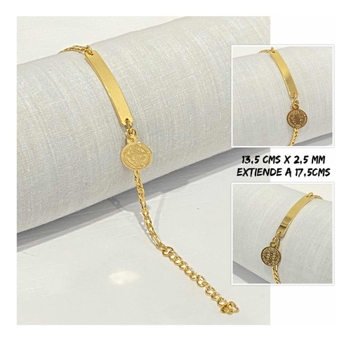 Pulsera Para Niños Y Bebés Oro Laminado 18k Dije San Benito