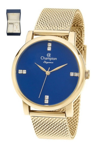 Imagem 3 de 5 de # Relógio Champion Feminino Dourado Com Fundo Azul Barato