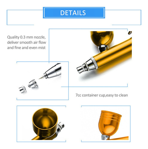 Kit De Aerógrafo Usb Recargable De Oro Compresor Portátil