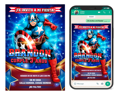  Capitan America Invitación Digital Imprimible Personalizada