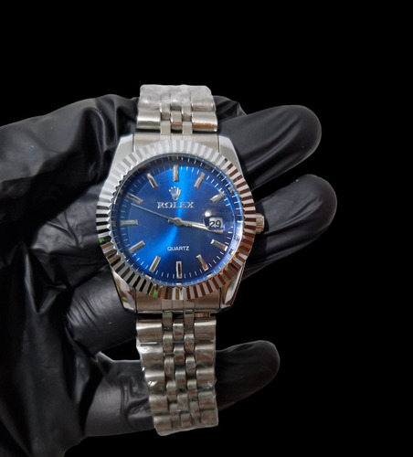 Reloj Rolex Plateado Con Azul Clon 