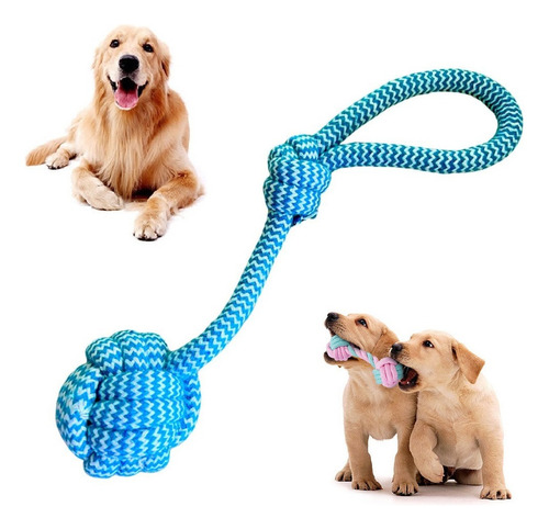 Brinquedo Cães Pet Mordedor De Corda Porte Médio Interativo Cor Azul / Branco 33 Cm