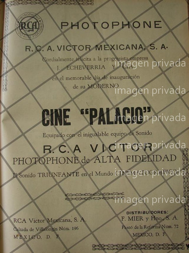 Cartel Retro R.c.a E Inauguracion Cinema Palacio 1941