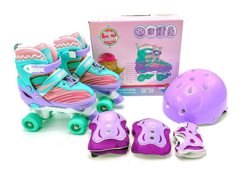 Patins Infantil Roller Quad Unitoys Com Kit De Proteção