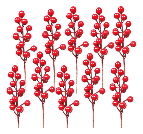 Paquete 24 Tallos Bayas Rojas Artificiales Para Navidad