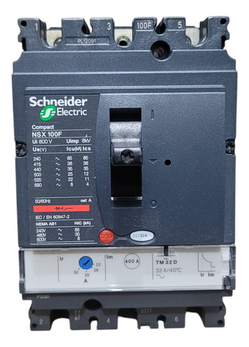 Disjuntor Schneider Nsx100f Tm32d 3p 32a 35ka/440v Lv429635