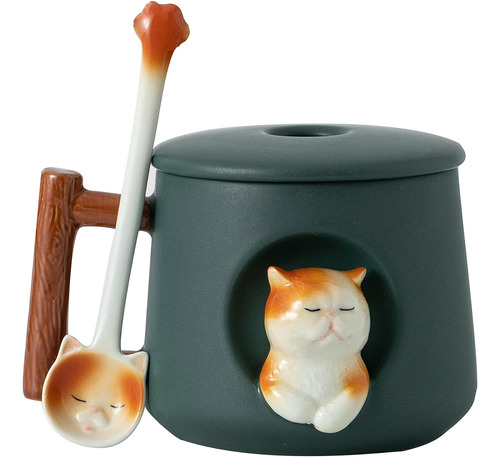 Dihoclub Adorable 3d Ceramic Cat Mug With Lid And Spoon -...