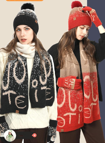 Conjunto De Gorro De Invierno, Bufanda Y Guantes Para Mujer,