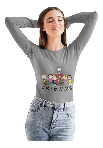 Polera Larga Snoopy Charlie Brown Friends Estampada Algodon