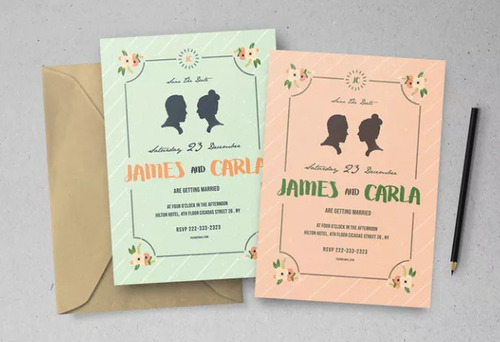 Pack Invitaciones Imprimibles Para Casamiento Ilustradas