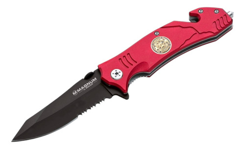 Navaja Boker Magnum Ll470 Bombero Rescatista Cortacinto Color Rojo Y Negro