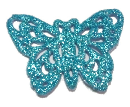 Aplique Eva Com Glitter Borboleta Vazada Azul - 50 Unidades