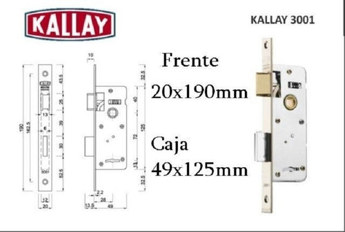 Imagen 3 de 4 de Cerradura Kallay 3001 Caja Angosta 49mm Llave Extra Gratis!