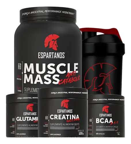Kit Mass Hipercalórico + Bcaa + Creatina + Glutamina + Copo Chocolate