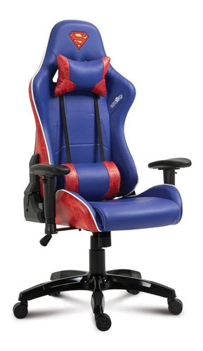 Level Up Superman Metropolis Dc Silla Gamer Lumbar Cervical Color Azul Material del tapizado Cuero sintético