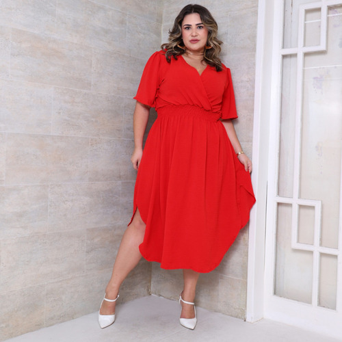 Vestido Feminino Curto Moda Plus Size Transpassado Elastex  