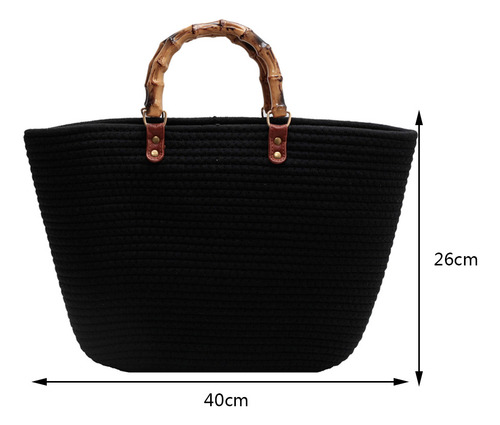 Bolsos De Playa De Moda Con Mango De Bambú, Algodón Tejido A